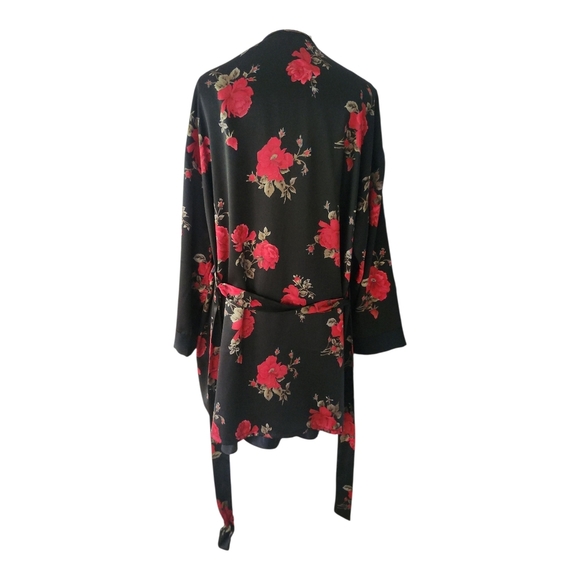 Sostanza Black Satin Floral Nightgown & Robe Set Size M Red Rose Print Lingerie - Picture 3 of 9